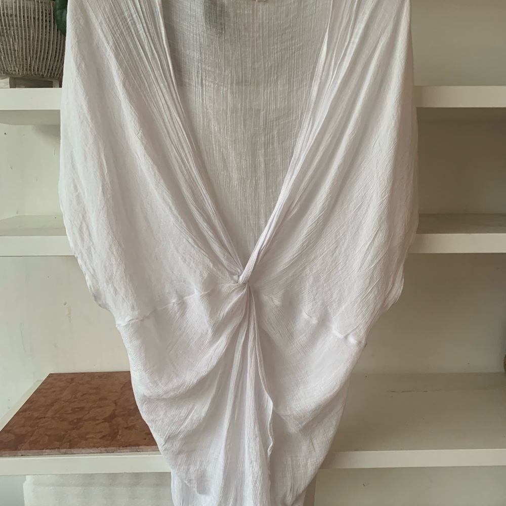 Cotton White Draped Mini Beach Cover Up Dress